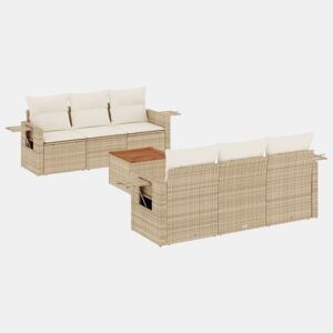 vidaXL 7 pcs conjunto de sofás p jardim com almofadões vime PE bege