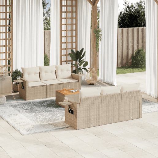 vidaXL 7 pcs conjunto de sofás p jardim com almofadões vime PE bege
