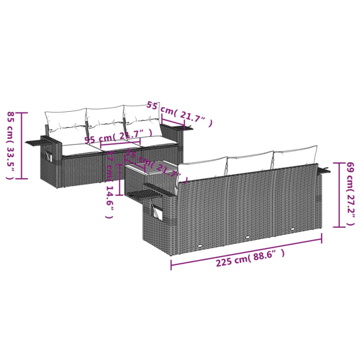 vidaXL 7 pcs conjunto de sofás p jardim com almofadões vime PE bege