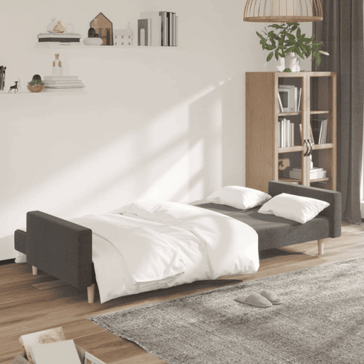 vidaXL Sofá-cama de 2 lugares tecido cinzento-escuro vidaXL Sofá-cama de 2 lugares tecido cinzento-escuro