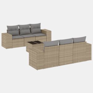 vidaXL 7 pcs conjunto de sofás p jardim com almofadões vime PE bege