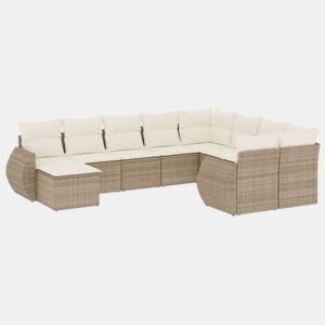vidaXL 10 pcs conjunto de sofás p jardim com almofadões vime PE bege