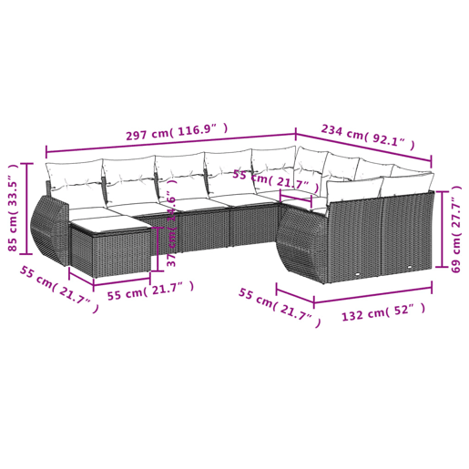 vidaXL 10 pcs conjunto de sofás p jardim com almofadões vime PE bege vidaXL 10 pcs conjunto de sofás p jardim com almofadões vime PE bege