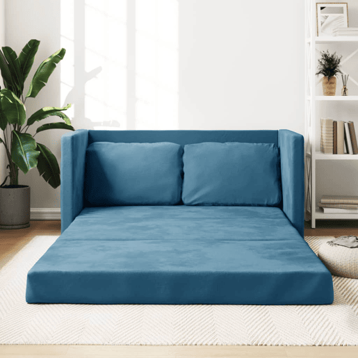 Sofá-cama, Sofá conversível sem pés 122x204x55 cm veludo azul
