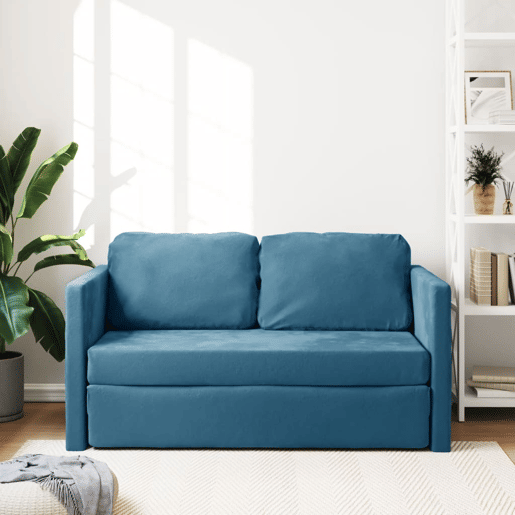 Sofá-cama, Sofá conversível sem pés 122x204x55 cm veludo azul
