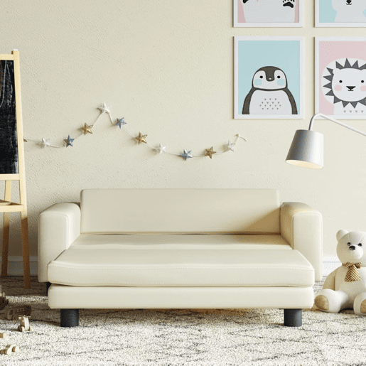 Sofá infantil - Sofá para crianças c apoio pés 100x50x30 cm couro artificial creme
