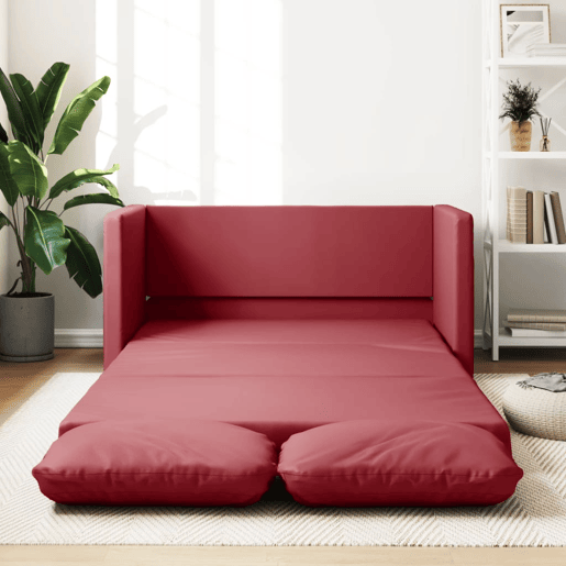 Sofá-cama, Sofá conversível sem pés 112x174x55 cm couro artificial vermelho tinto