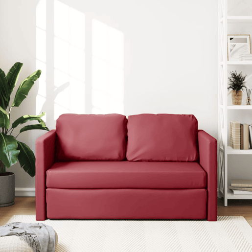 Sofá-cama, Sofá conversível sem pés 112x174x55 cm couro artificial vermelho tinto