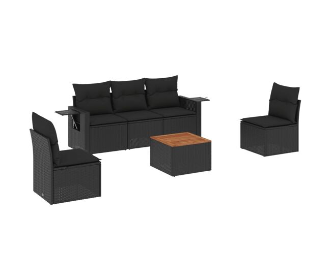 Vidaxl set de sofás de jardín 6 piezas y cojines ratán sintético negro