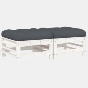 vidaXL Apoios de pés p jardim c almofadões 2 pcs pinho maciço branco