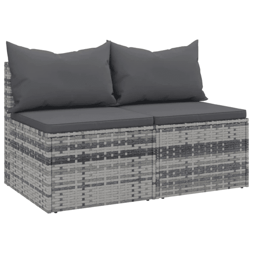 vidaXL Sofás de centro p jardim c almofadões 2 pcs vime PE cinzento vidaXL Sofás de centro p jardim c almofadões 2 pcs vime PE cinzento