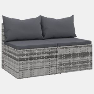vidaXL Sofás de centro p jardim c almofadões 2 pcs vime PE cinzento