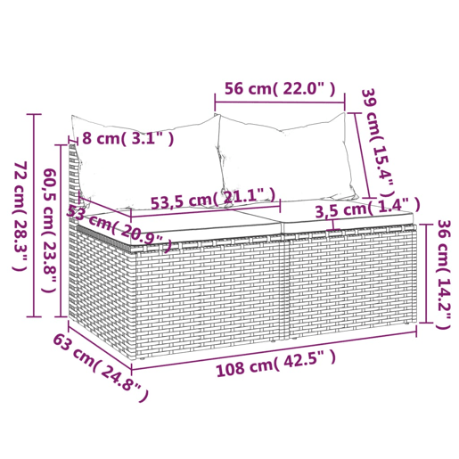 vidaXL Sofás de centro p jardim c almofadões 2 pcs vime PE cinzento vidaXL Sofás de centro p jardim c almofadões 2 pcs vime PE cinzento