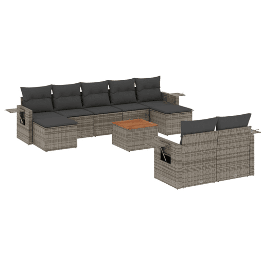vidaXL 10 pcs conjunto sofás de jardim c almofadões vime PE cinzento