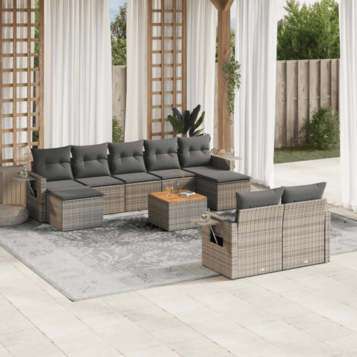 vidaXL 10 pcs conjunto sofás de jardim c almofadões vime PE cinzento