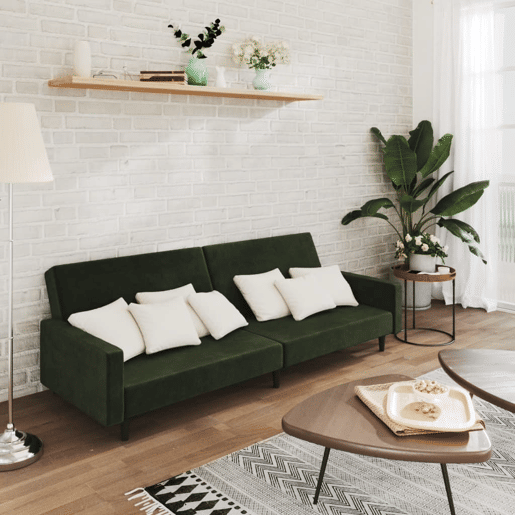 Sofá-cama, Sofá conversível de 2 lugares veludo verde-escuro