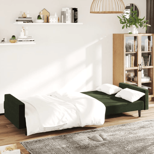Sofá-cama, Sofá conversível de 2 lugares veludo verde-escuro