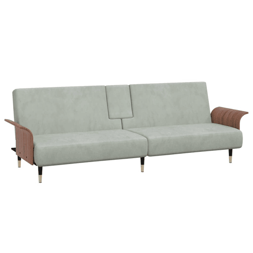 vidaXL Sofá-cama com suportes para copos veludo cinzento-claro vidaXL Sofá-cama com suportes para copos veludo cinzento-claro