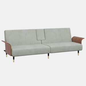 vidaXL Sofá-cama com suportes para copos veludo cinzento-claro