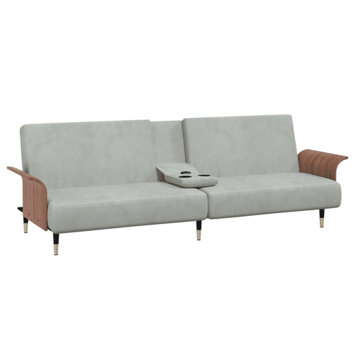 vidaXL Sofá-cama com suportes para copos veludo cinzento-claro vidaXL Sofá-cama com suportes para copos veludo cinzento-claro