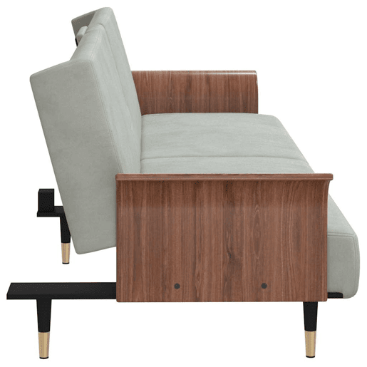 vidaXL Sofá-cama com suportes para copos veludo cinzento-claro vidaXL Sofá-cama com suportes para copos veludo cinzento-claro