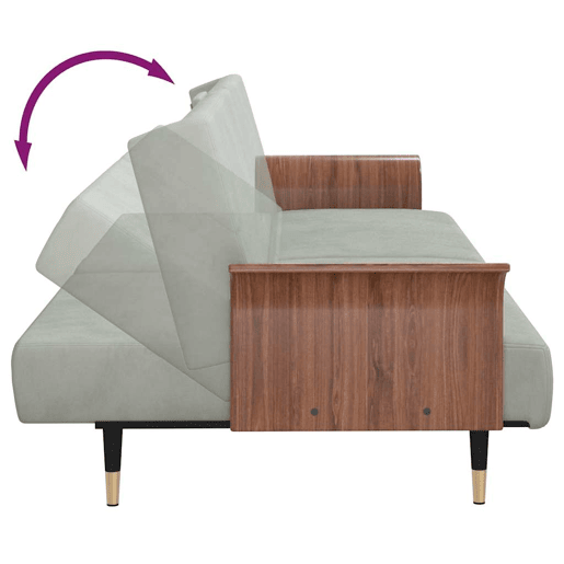 vidaXL Sofá-cama com suportes para copos veludo cinzento-claro vidaXL Sofá-cama com suportes para copos veludo cinzento-claro