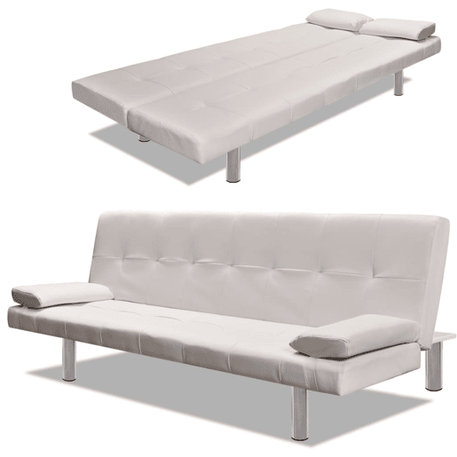 vidaXL Sofá-cama ajustável c 2 almofadas couro artificial branco nata vidaXL Sofá-cama ajustável c 2 almofadas couro artificial branco nata