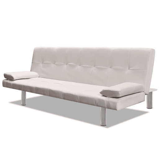 vidaXL Sofá-cama ajustável c 2 almofadas couro artificial branco nata vidaXL Sofá-cama ajustável c 2 almofadas couro artificial branco nata