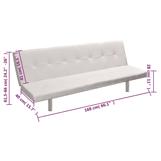 vidaXL Sofá-cama ajustável c 2 almofadas couro artificial branco nata vidaXL Sofá-cama ajustável c 2 almofadas couro artificial branco nata