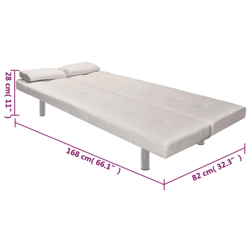 vidaXL Sofá-cama ajustável c 2 almofadas couro artificial branco nata vidaXL Sofá-cama ajustável c 2 almofadas couro artificial branco nata
