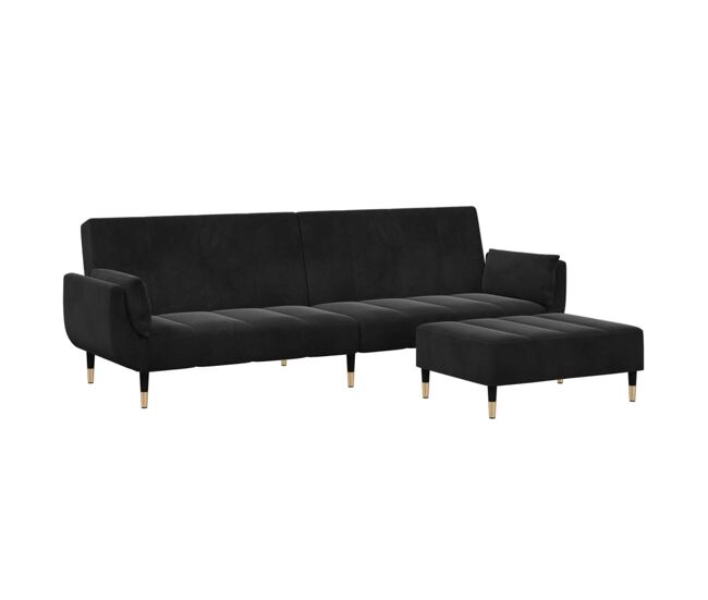 Vidaxl sofá cama de 2 plazas con taburete terciopelo negro
