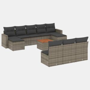 vidaXL 11 pcs conjunto sofás de jardim c almofadões vime PE cinzento