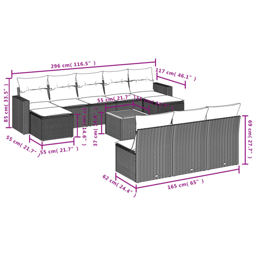 vidaXL 11 pcs conjunto sofás de jardim c almofadões vime PE cinzento vidaXL 11 pcs conjunto sofás de jardim c almofadões vime PE cinzento