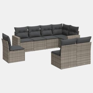 vidaXL 8 pcs conjunto sofás de jardim c almofadões vime PE cinzento