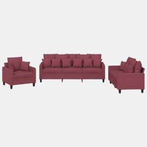 vidaXL 3 pcs conjunto de sofás com almofadas tecido vermelho-tinto