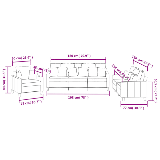 vidaXL 3 pcs conjunto de sofás com almofadas tecido vermelho-tinto vidaXL 3 pcs conjunto de sofás com almofadas tecido vermelho-tinto