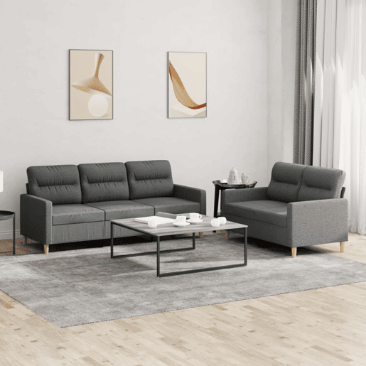 vidaXL 2 pcs conjunto de sofás com almofadões tecido cinzento-escuro