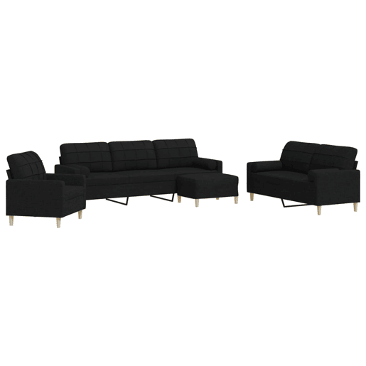 vidaXL 4 pcs conjunto de sofás c almofadasapoio pés tecido preto vidaXL 4 pcs conjunto de sofás c almofadasapoio pés tecido preto