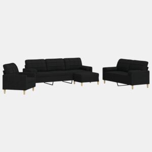 vidaXL 4 pcs conjunto de sofás c almofadasapoio pés tecido preto