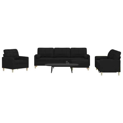 vidaXL 4 pcs conjunto de sofás c almofadasapoio pés tecido preto vidaXL 4 pcs conjunto de sofás c almofadasapoio pés tecido preto