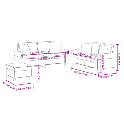 vidaXL 3 pcs conjunto de sofás com almofadas couro artificial preto