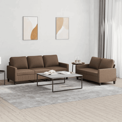vidaXL 2 pcs conjunto de sofás com almofadões tecido castanho vidaXL 2 pcs conjunto de sofás com almofadões tecido castanho