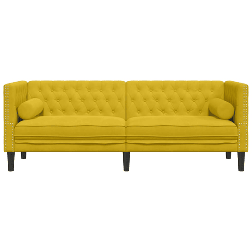 vidaXL Sofá chesterfield com rolos 3 lugares veludo amarelo