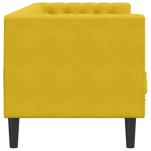 vidaXL Sofá chesterfield com rolos 3 lugares veludo amarelo
