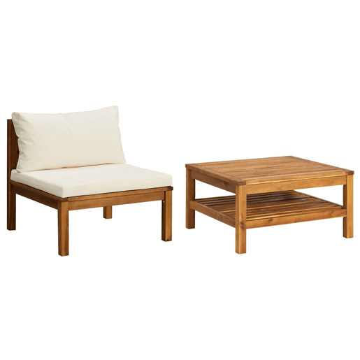 vidaXL 2 pcs conjunto sofás de jardim c almofadões branco nata acácia