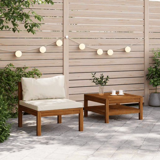 vidaXL 2 pcs conjunto sofás de jardim c almofadões branco nata acácia