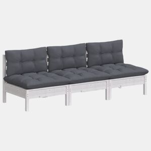 vidaXL Sofá de jardim 3 lugares com almofadões antracite pinho maciço