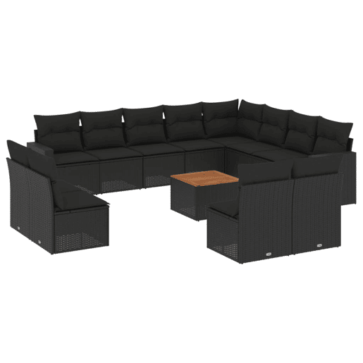 vidaXL 13 pcs conjunto de sofás de jardim com almofadões vime PE preto vidaXL 13 pcs conjunto de sofás de jardim com almofadões vime PE preto