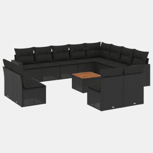 vidaXL 13 pcs conjunto de sofás de jardim com almofadões vime PE preto