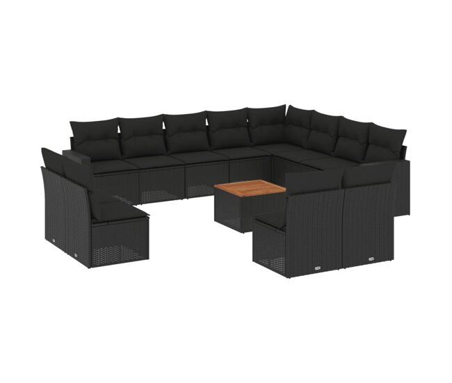 Vidaxl set de sofás de jardín y cojines 13 pzas ratán sintético negro